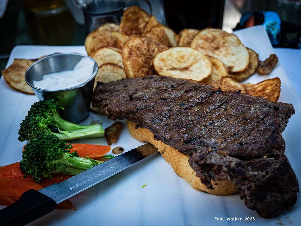 Chargrilled steak sandwich with house-cut Moose Chips